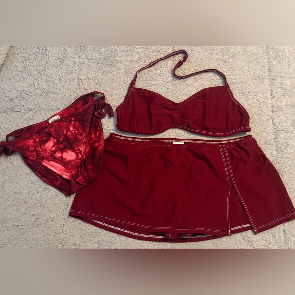 Lucky Tie Dye String Bikini Bottom & Isaac Mizrahi Skirted Swim Set (BUNDLE)
